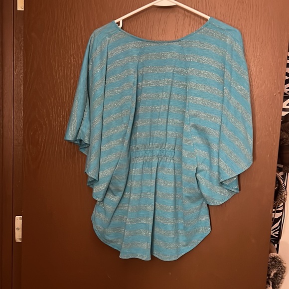 Flare out teal & silver striped tee - Picture 4 of 6
